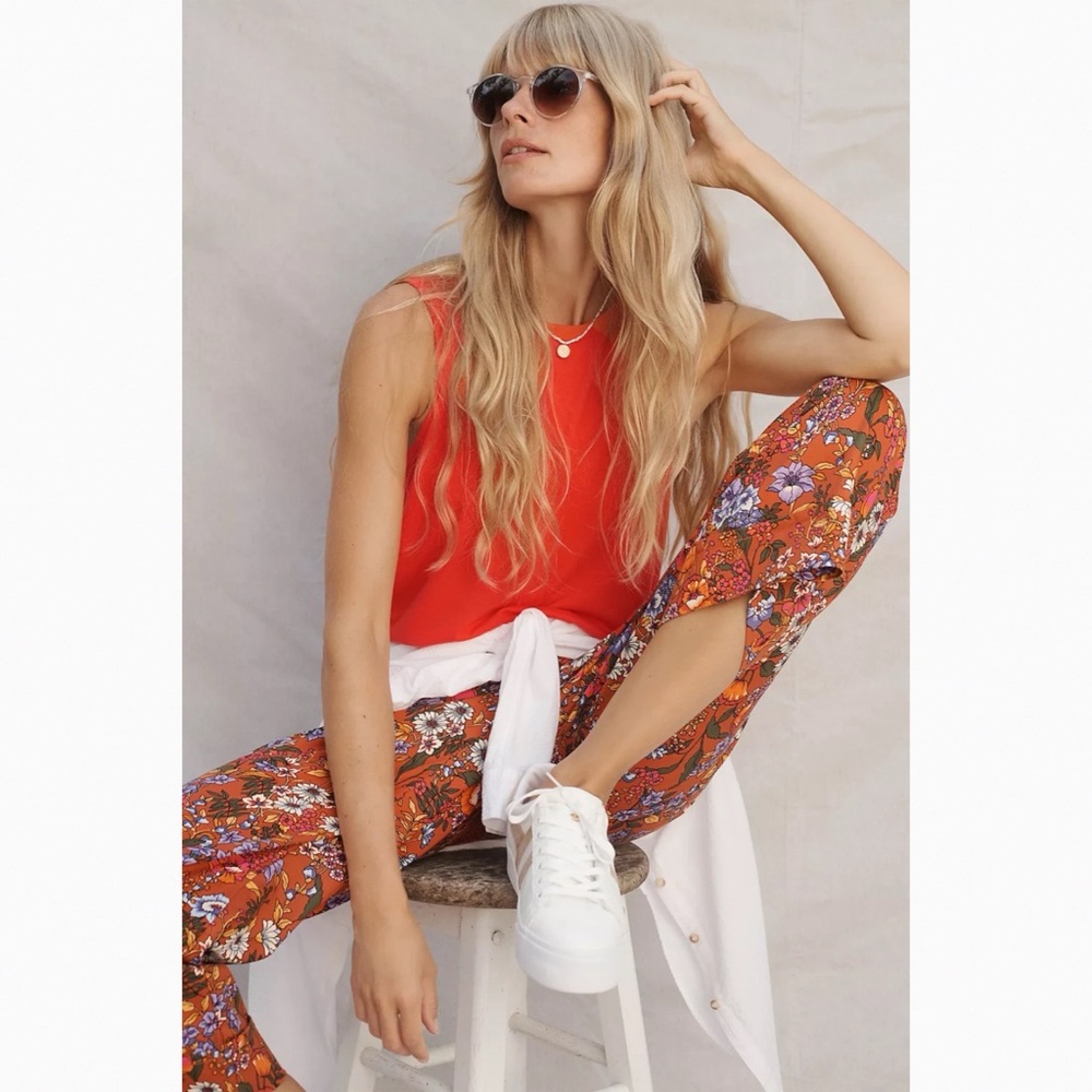 Anthropologie / Maeve Floral Wide Leg High Waist Crop Pants - Picture 4 of 10